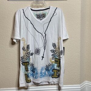 True Love False Idols Mens Hail Mary White 100% Cotton V-Neck T-Shirt Size M